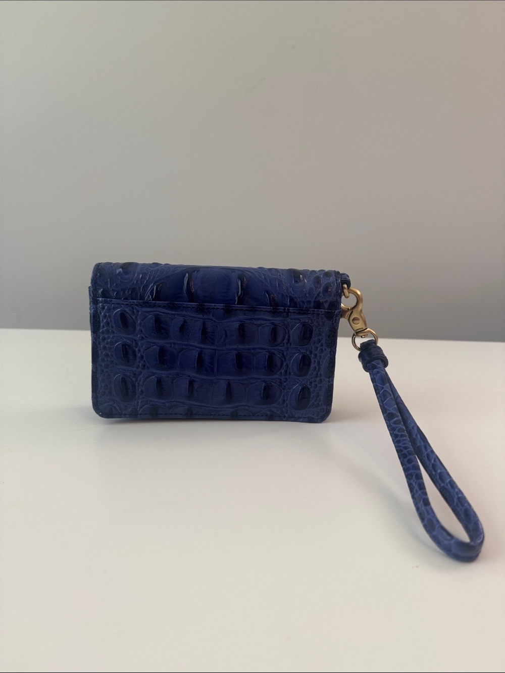 Brahmin Navy Embossed Croc Leather Wristlet with Gold Hardware - Picture 2 of 7